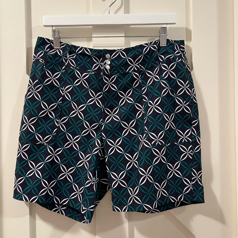 Jofit Teal, Navy & White Geometric Golf Shorts